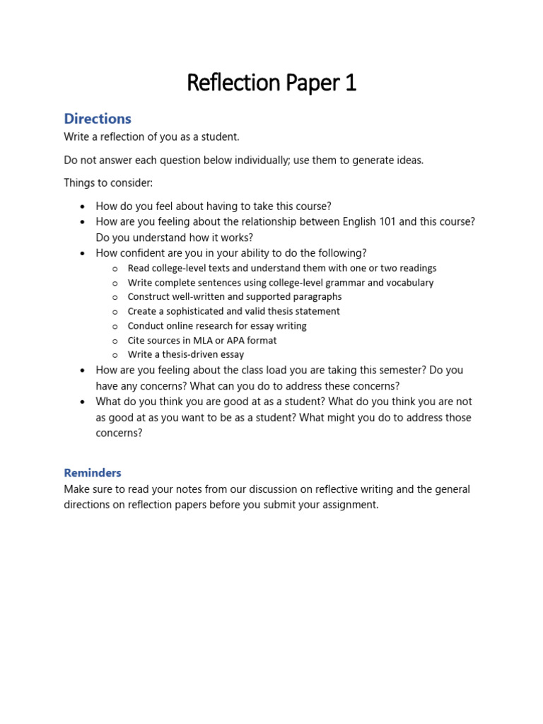 Student Reflection Paper Guidelines | PDF