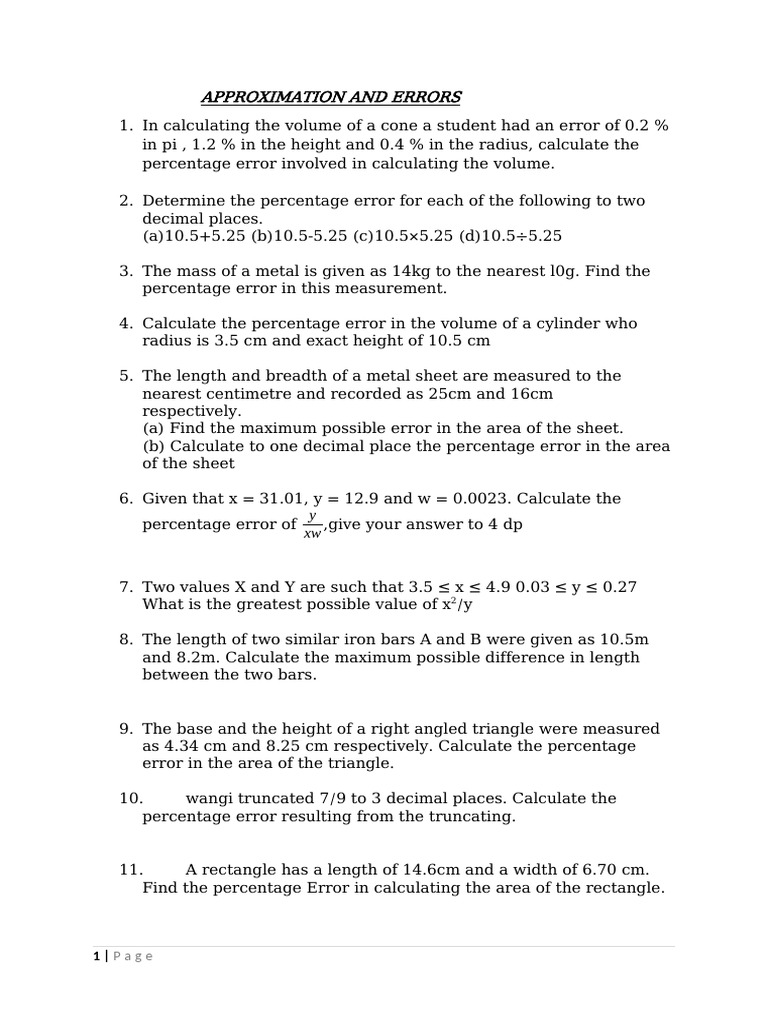 Percentage Errors in Volume Calculations | PDF | Area | Significant Figures