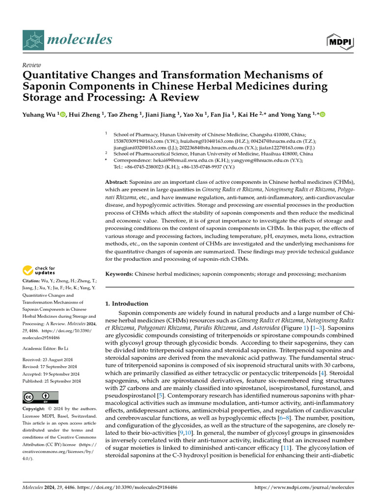 Quantitative Changes and Transformation Mechanisms of Saponin ...