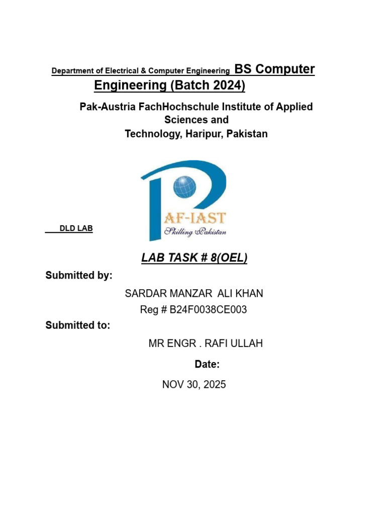 DLD Lab 08 (Sardar Manzar Ali Khan - B24f0038ce003) | PDF | Electronics ...