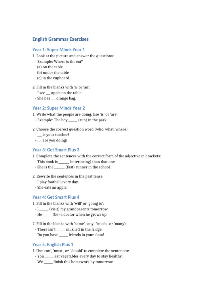 English Grammar Exercises for Kids | PDF