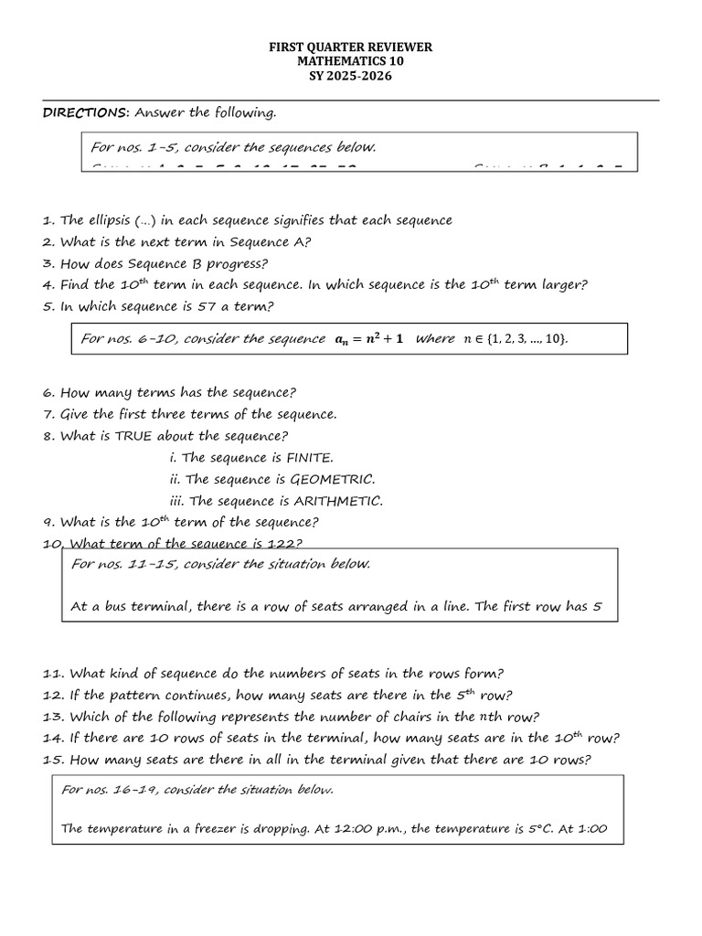Mathematics 10 First Quarter Reviewer | PDF | Mathematics