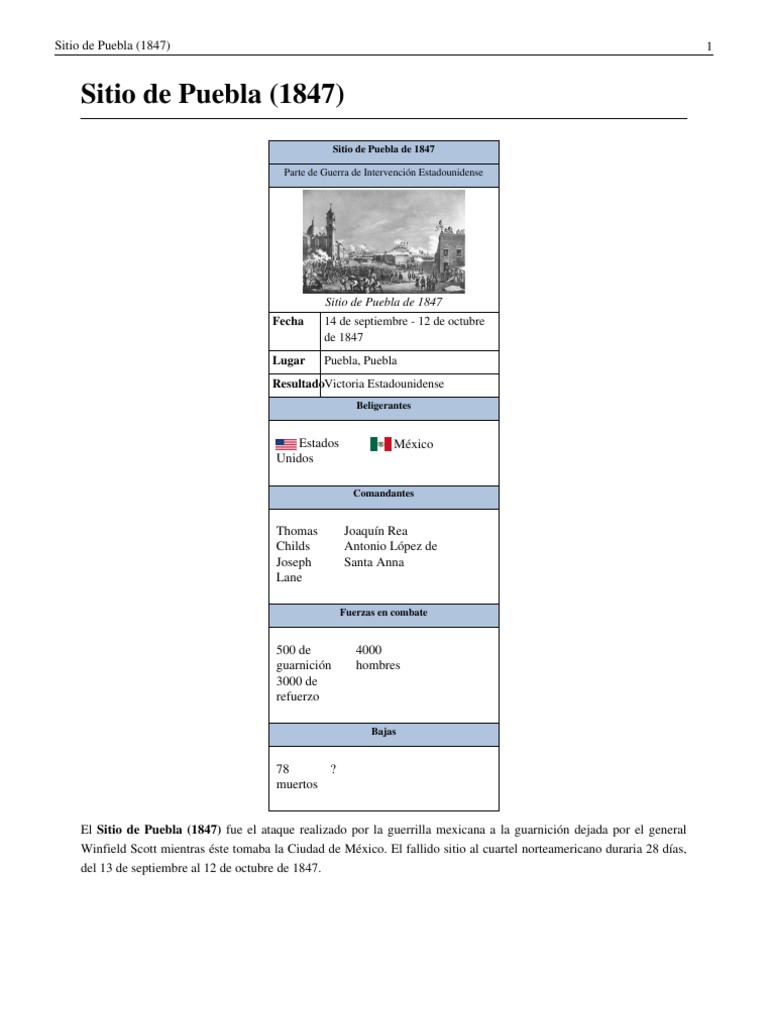 Sitio de Puebla 1847 PDF Conflictos Operaciones militares