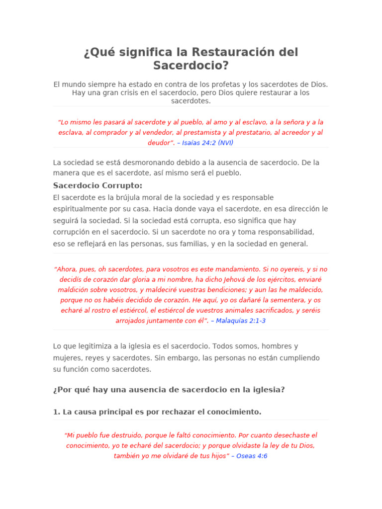 Restauración del Sacerdocio en la Iglesia | PDF | Sacerdote | Dios