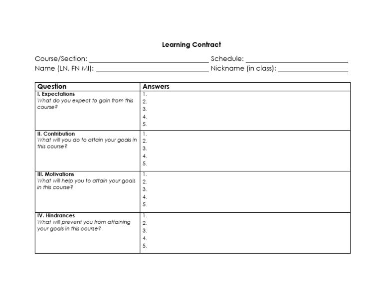 Learning Contract Template for Students | PDF