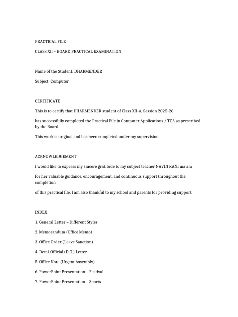 Class XII Computer Practical File | PDF