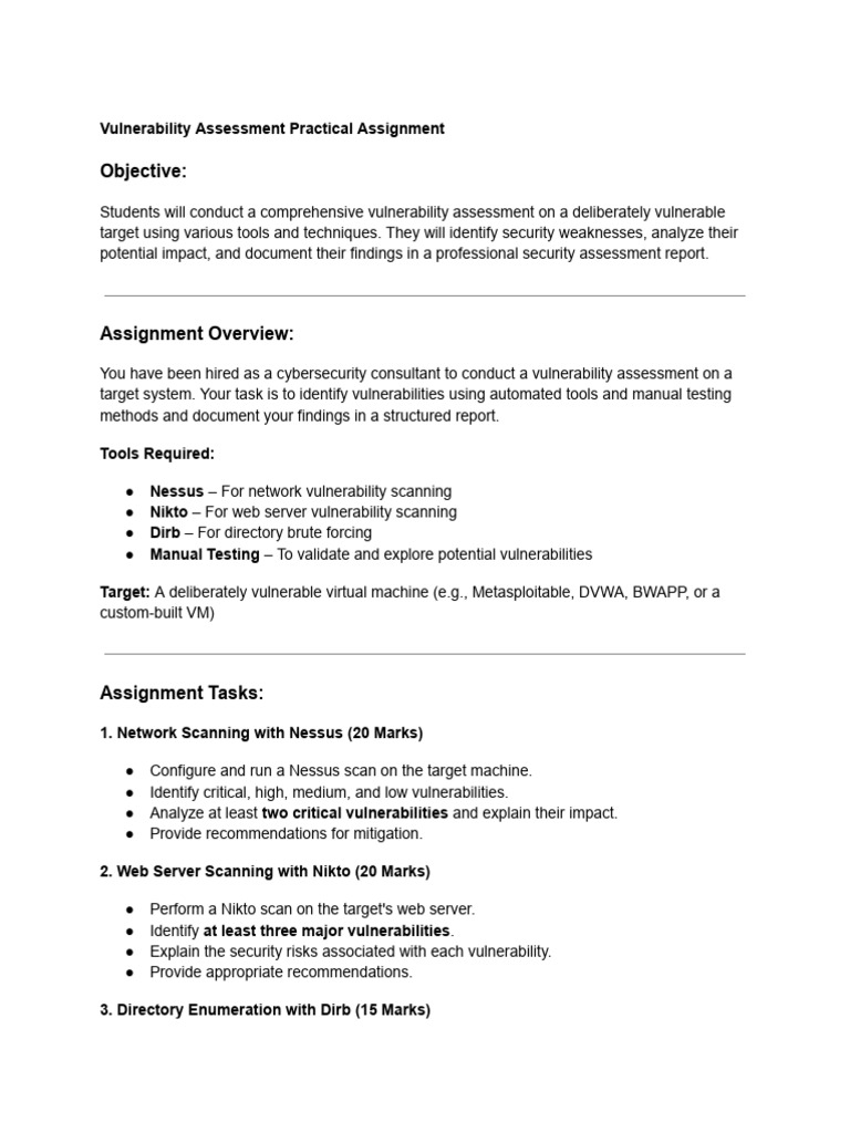 Vulnerability Assessment Assignment Guide | PDF | Web Server | Internet ...