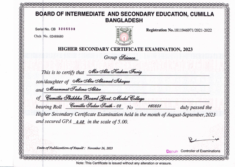 HSC Certificate | PDF