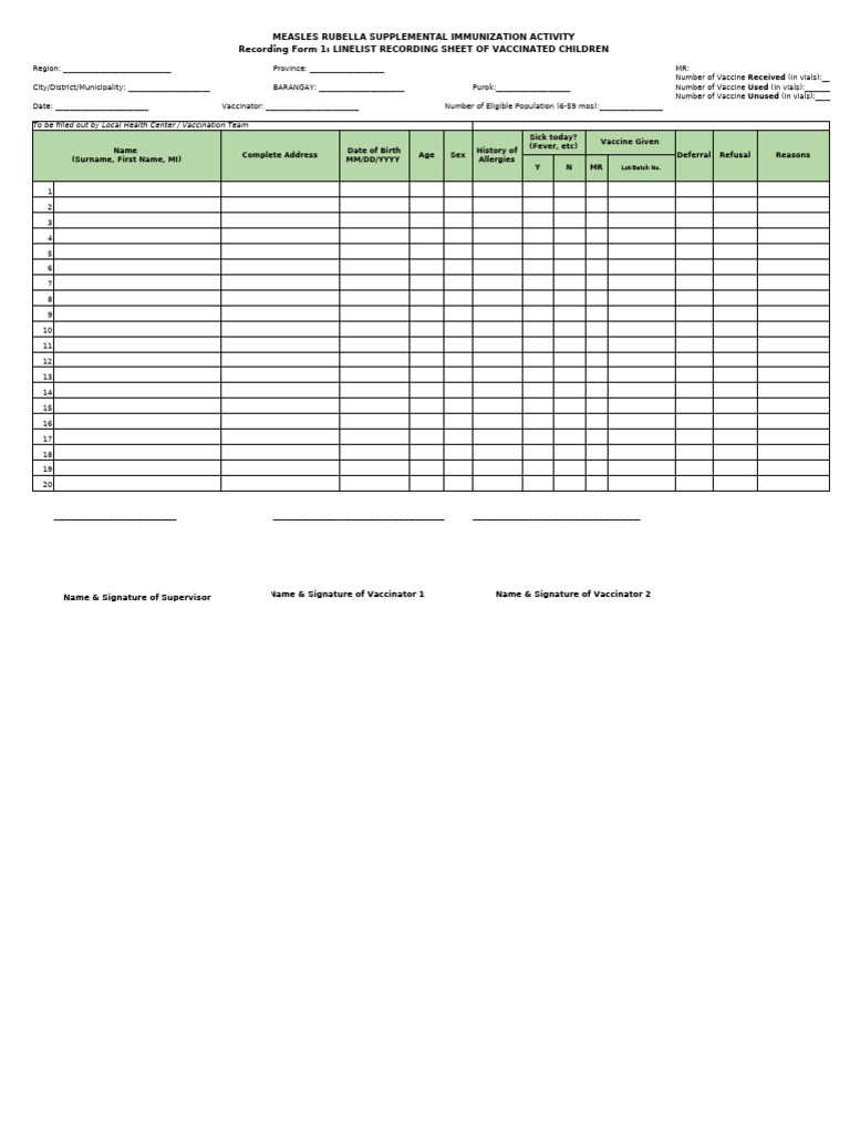 Measles Rubella Immunization Recording Form | PDF | Vaccines | Medicine
