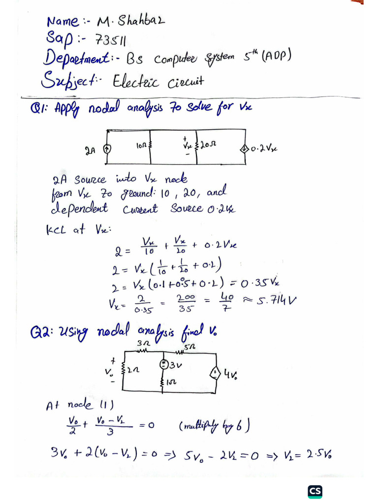Assignment Electric Circuit Muhammad Shahbaz | PDF