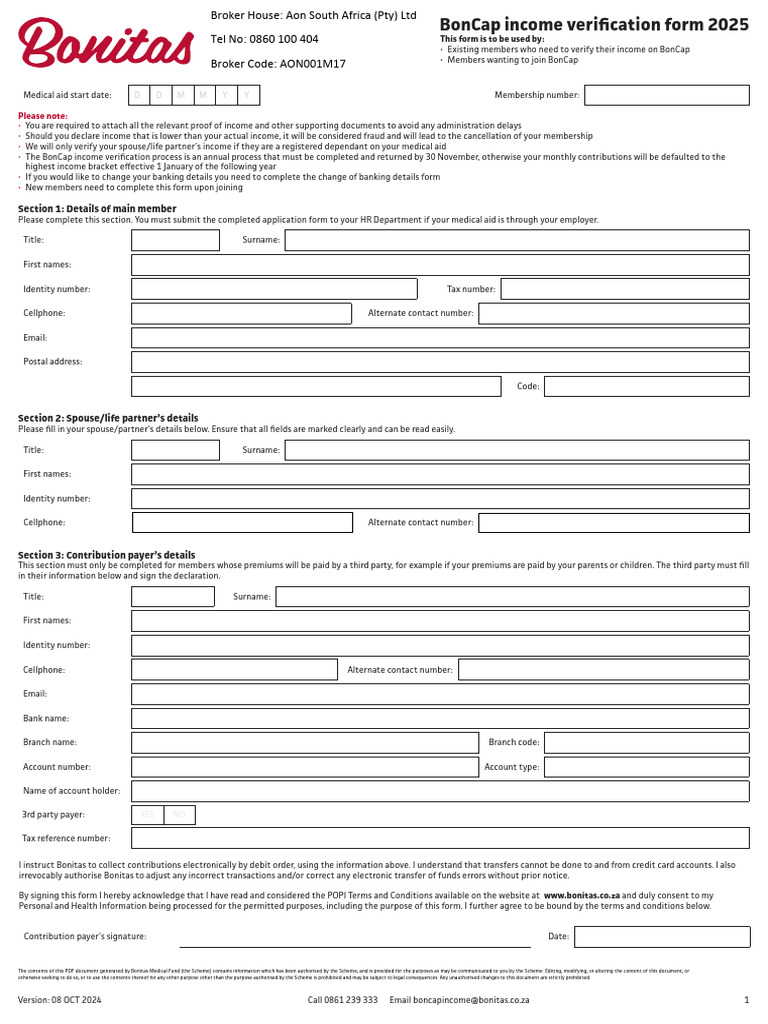 BonCap Income Verification Form 2025 | PDF | Salary | Health Care
