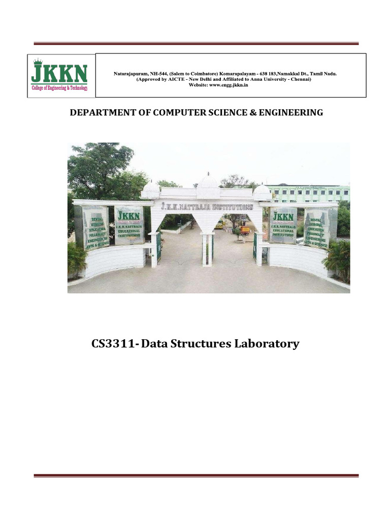 Data Structures Lab Manual - CS3311 | PDF | Engineering | Science