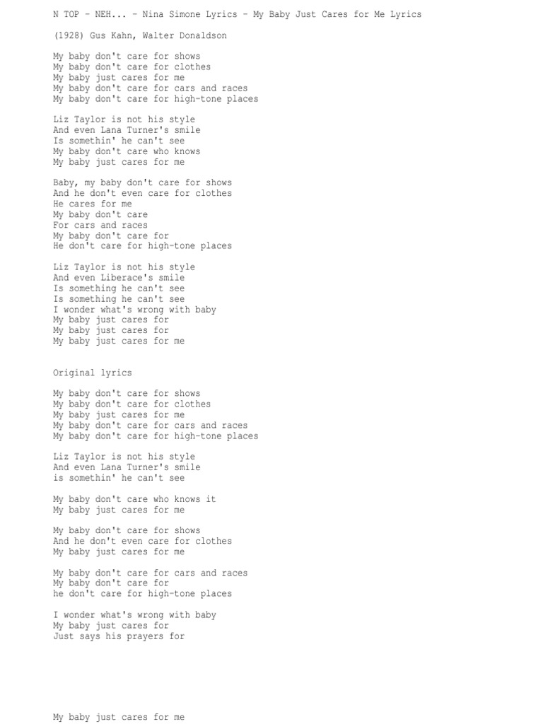 Nina Simone: My Baby Just Cares for Me | PDF