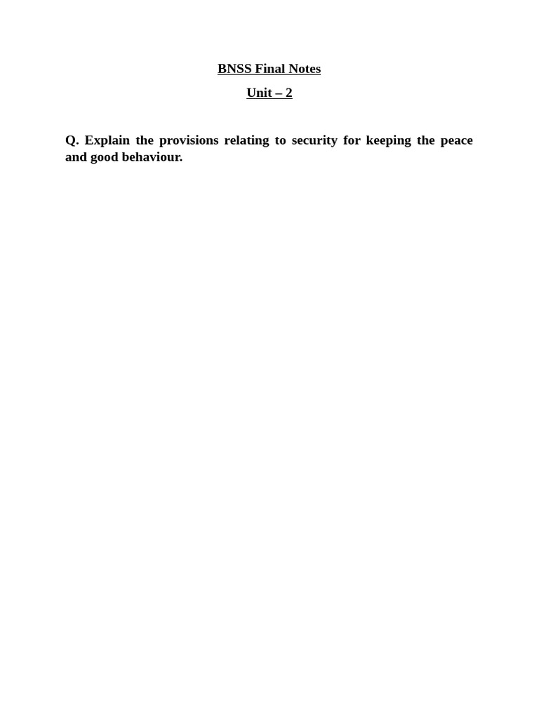 BNSS Security for Peace Provisions Explained | PDF | Bail | Magistrate