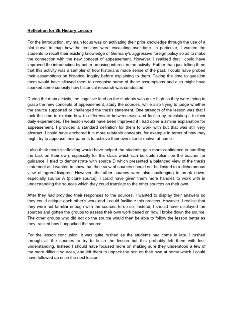 Enhancing History Lesson Reflection | PDF | Concept | Knowledge