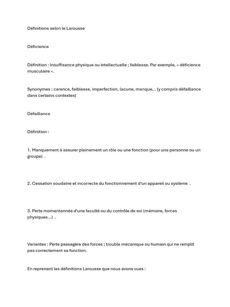 Déficience et défaillance expliquées | PDF