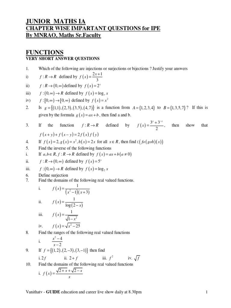 Maths IA Important Questions Guide | PDF | Function (Mathematics ...