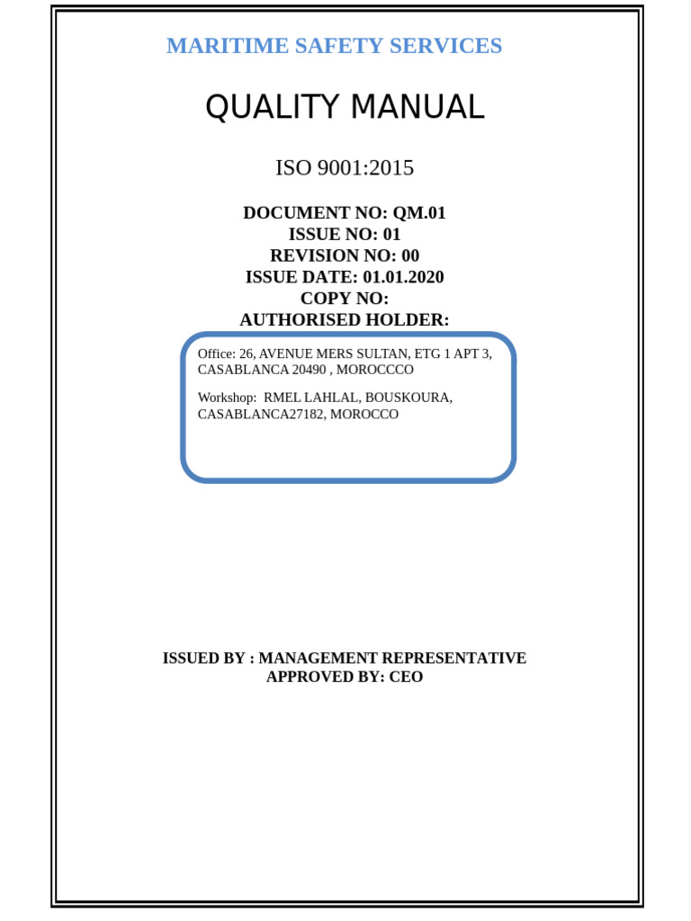Quality Management Manual ISO 9001:2015 | PDF | Quality Management ...