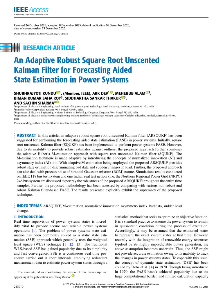 Adaptive Robust Kalman Filter for Power Systems | PDF | Kalman Filter ...