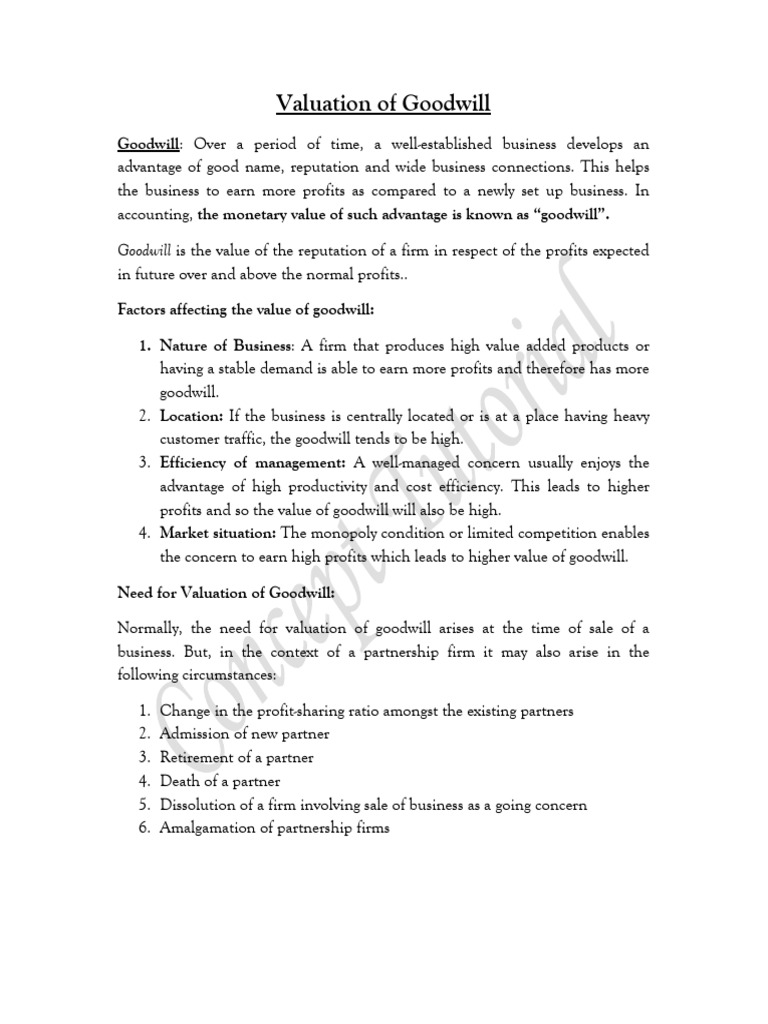 Valuation Methods for Goodwill Explained | PDF | Goodwill (Accounting ...