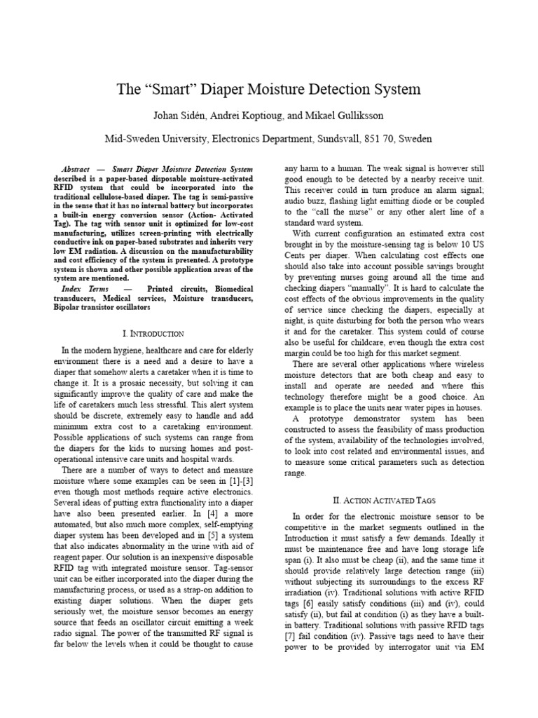 Smart Diaper RFID Moisture Sensor System | PDF | Electrical Engineering ...