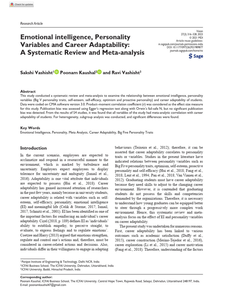 Emotional Intelligence and Career Adaptability | PDF | Self Efficacy ...