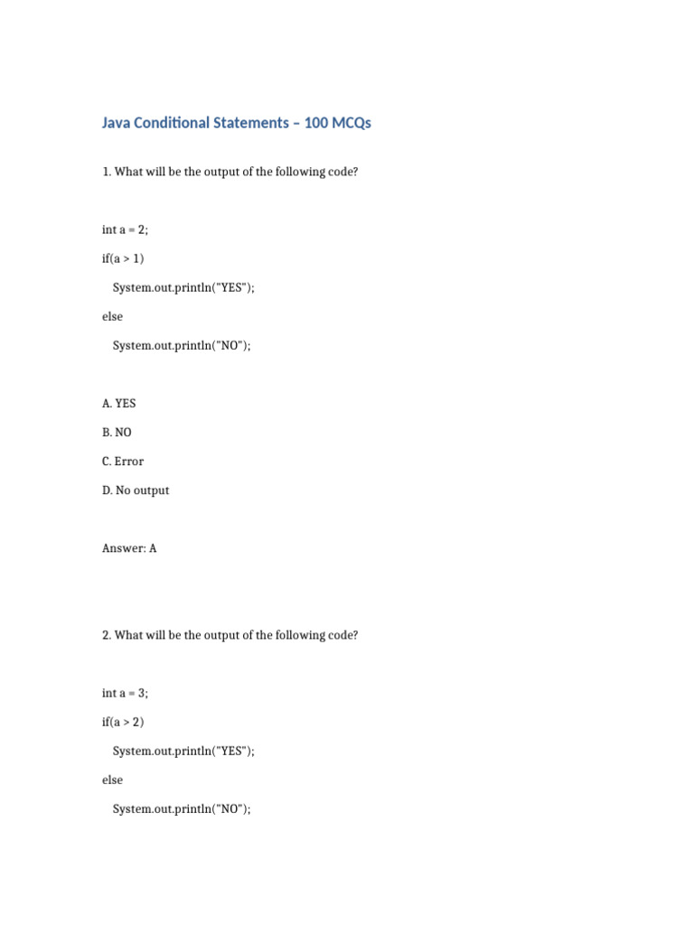 Java Conditional Statements MCQs | PDF | Chess Theory | Chess