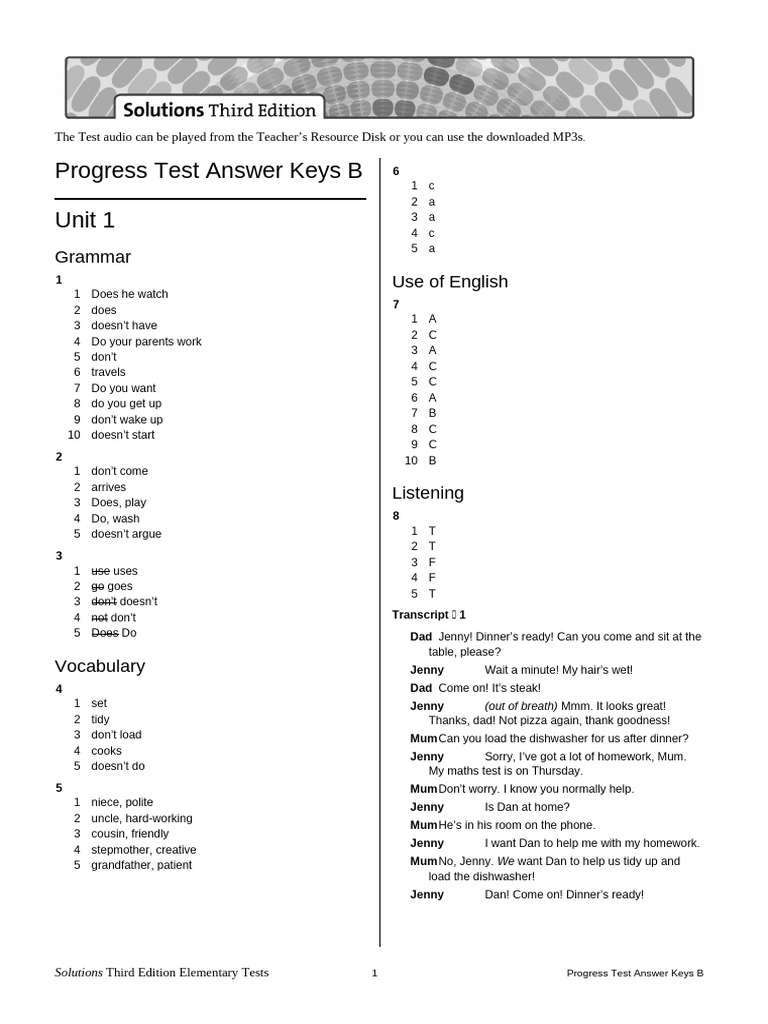 Progress Test Answer Keys B | PDF