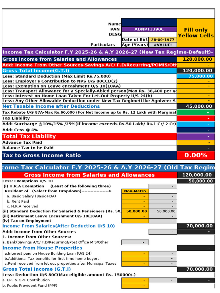 Income Tax Calculator F.Y 2025-26 | PDF | Tax Refund | Tax Deduction