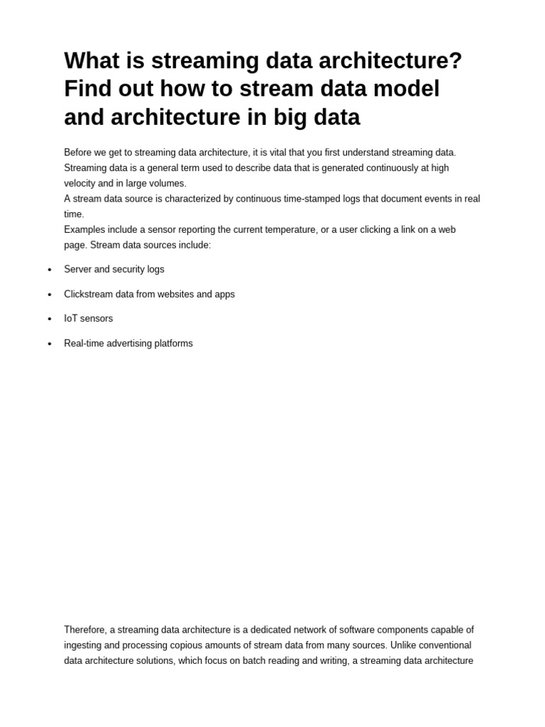 Understanding Streaming Data Architecture | PDF | Analytics | Computing