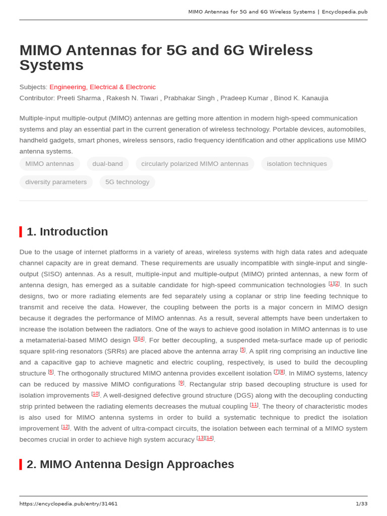 Mimo Antennas For 5g and 6g Wireless Systems 2 | PDF | Antenna (Radio ...