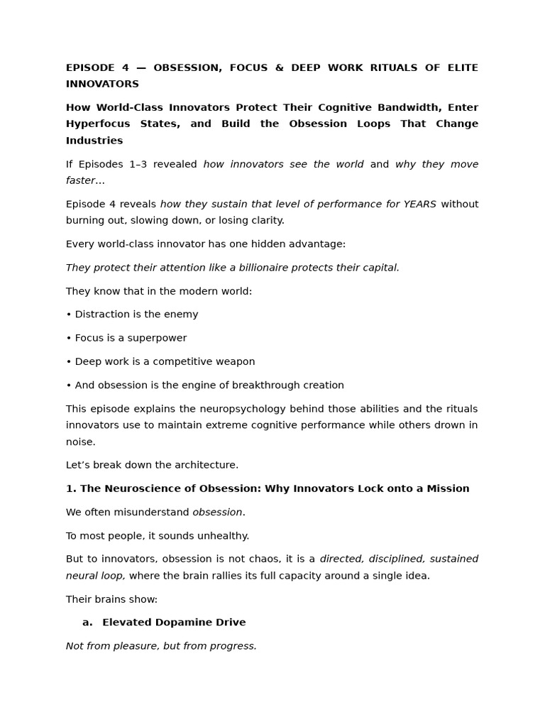 Elite Innovators' Focus & Deep Work Secrets | PDF | Brain | Cognitive ...