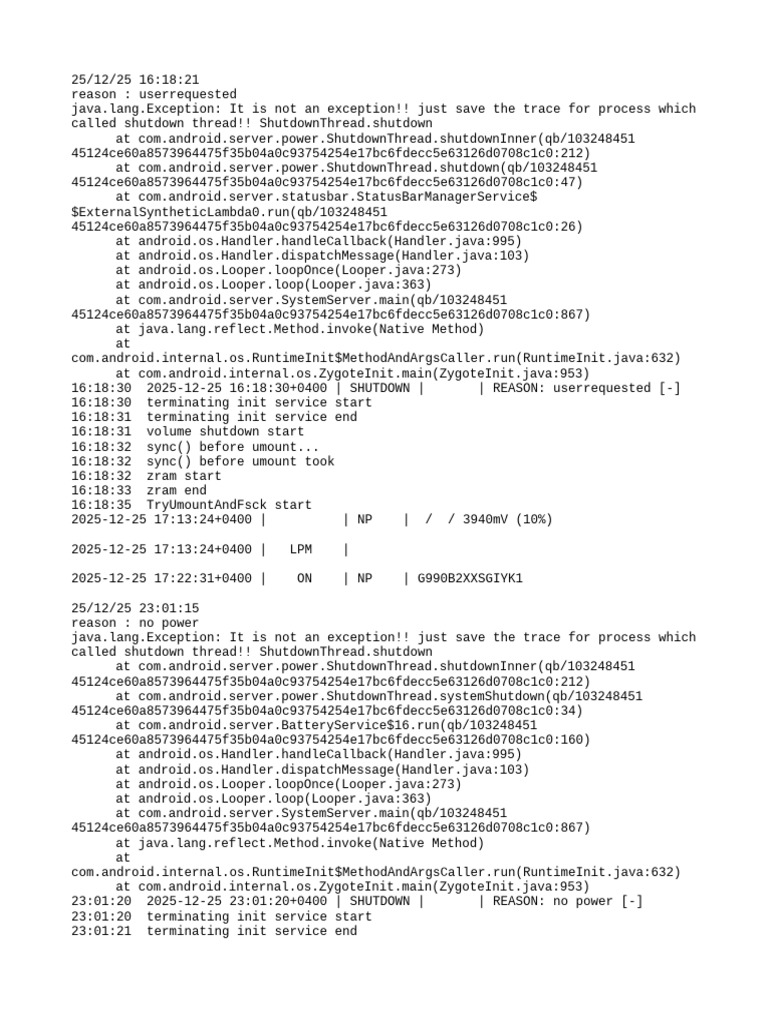 Android Shutdown and Reboot Logs | PDF