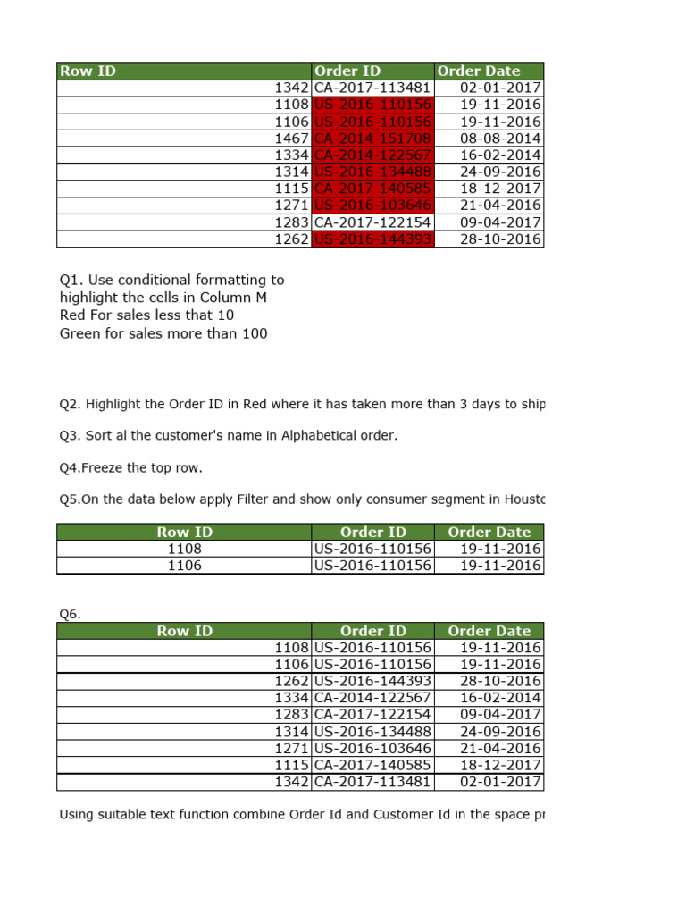 Excel Order Management Tasks Guide | PDF