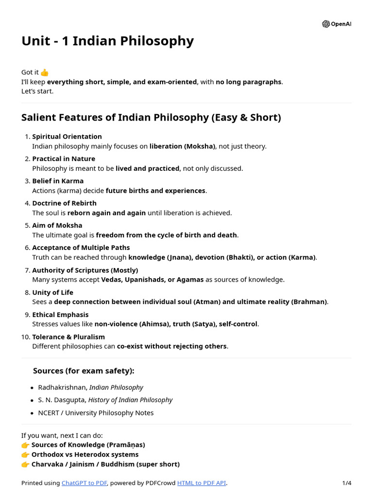 Unit - 1 Indian Philosophy | PDF | Indian Philosophy | Moksha