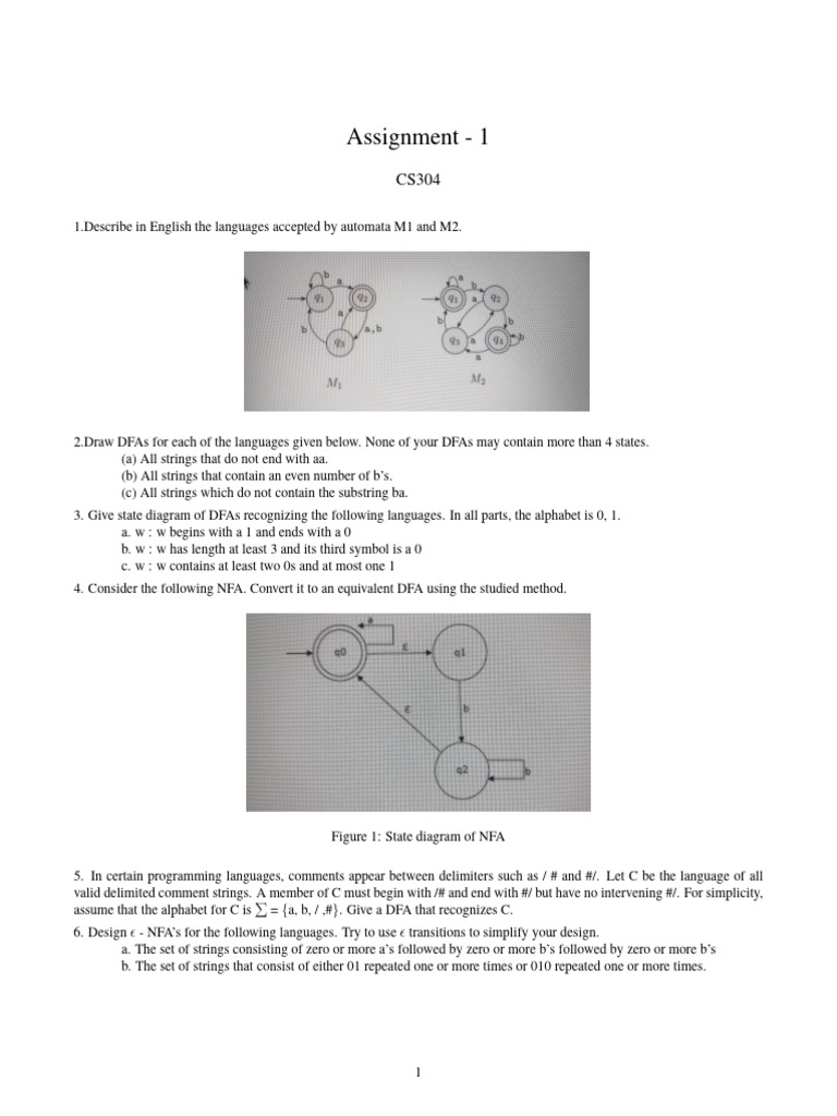 Automata Theory Assignment: DFAs and NFAs | PDF