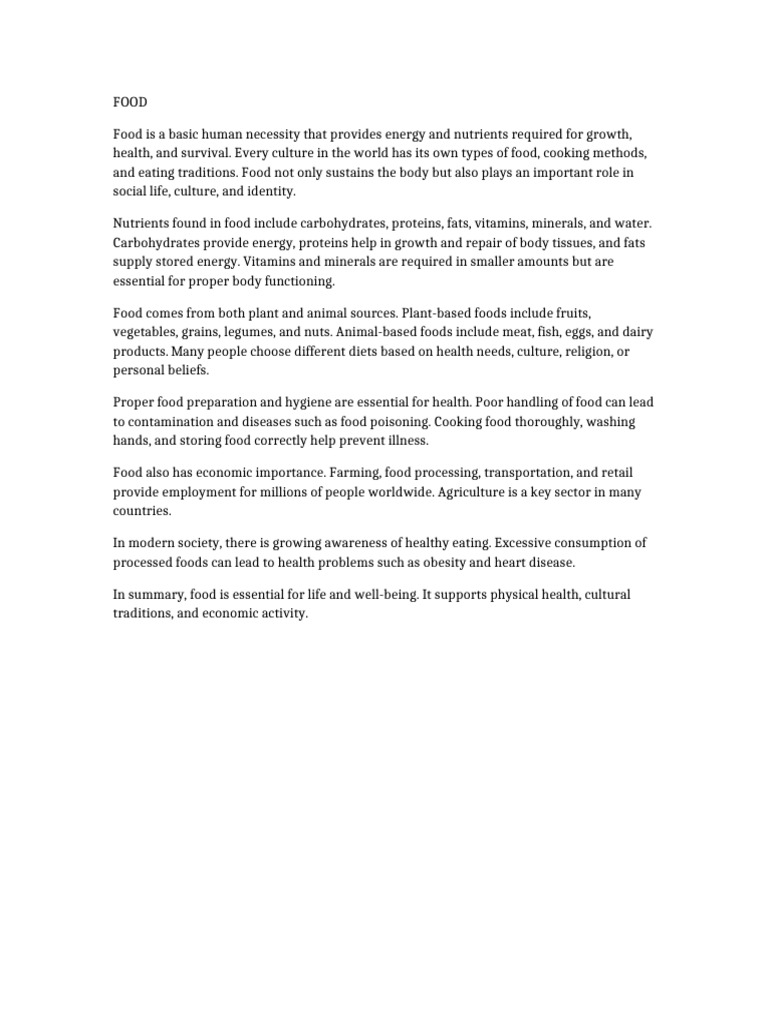 Importance of Food for Health and Culture | PDF