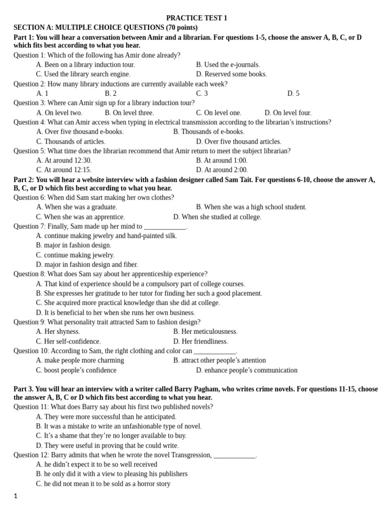 Library and Fashion Listening Practice Test | PDF | Climate Change | Gender