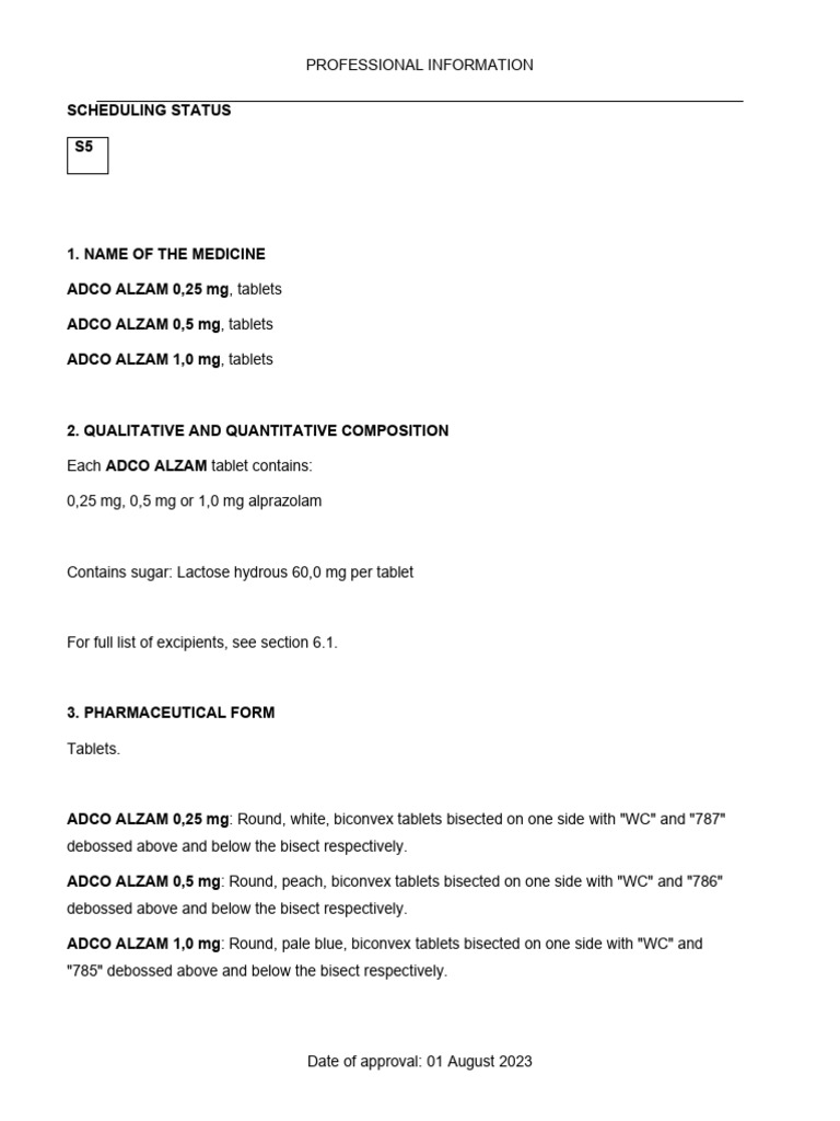ADCO ALZAM: Alprazolam Dosage & Uses | PDF | Benzodiazepine | Dose ...