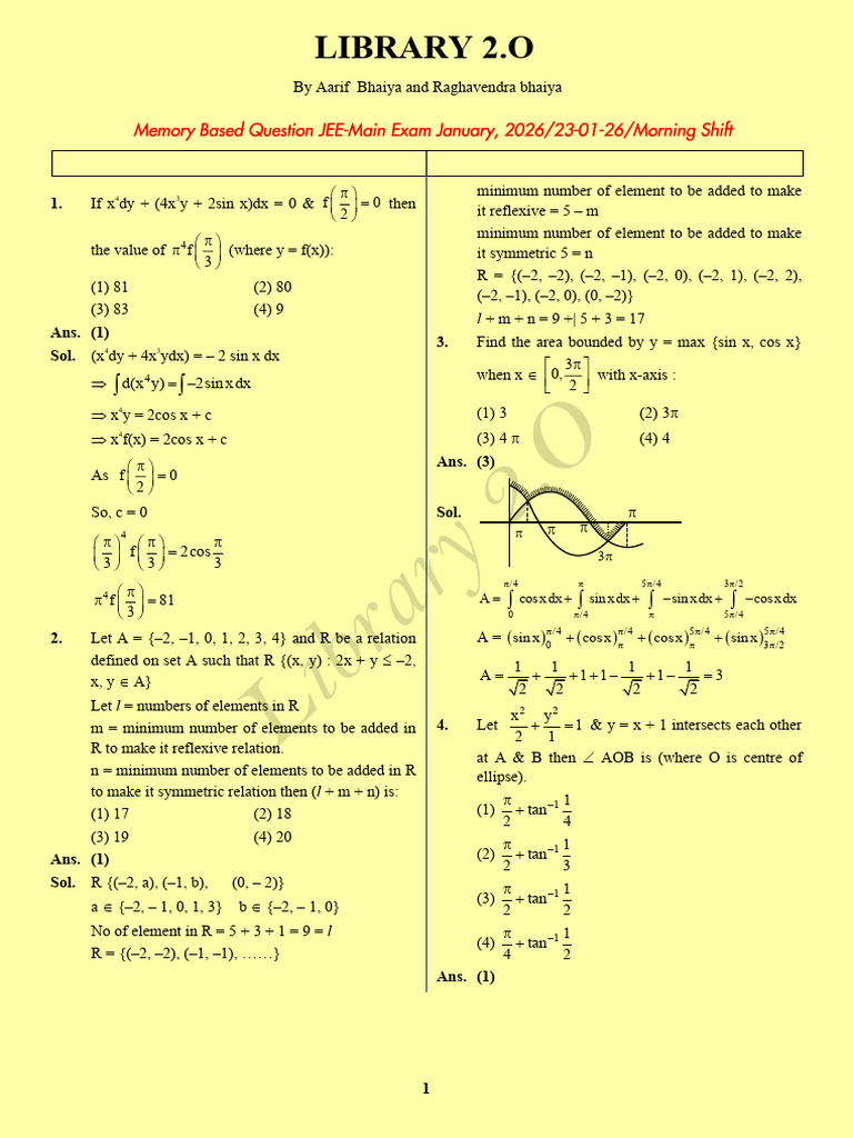 Mathematics Test Paper Solutions | PDF