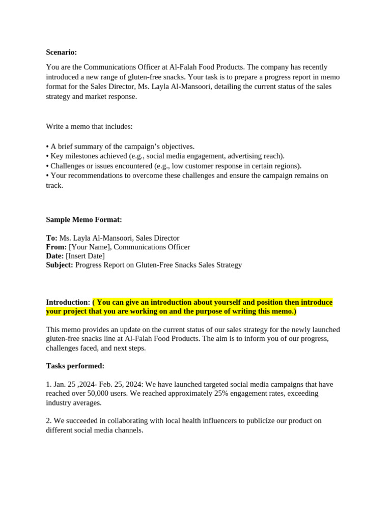 Gluten-Free Snacks Sales Progress Memo | PDF | Human Communication ...