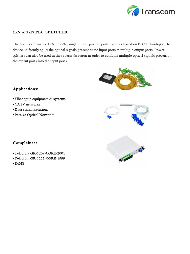 PLC Splitter Product Datasheet | PDF | Computer Engineering ...