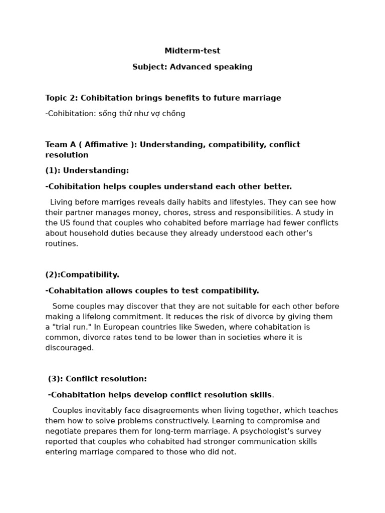 Benefits and Drawbacks of Cohabitation | PDF | Cohabitation | Marriage