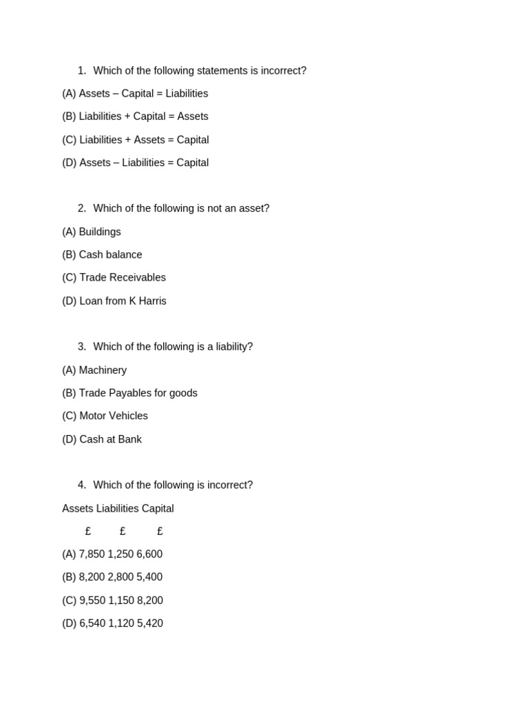 Accounting Principles Multiple Choice Quiz | PDF | Debits And Credits ...