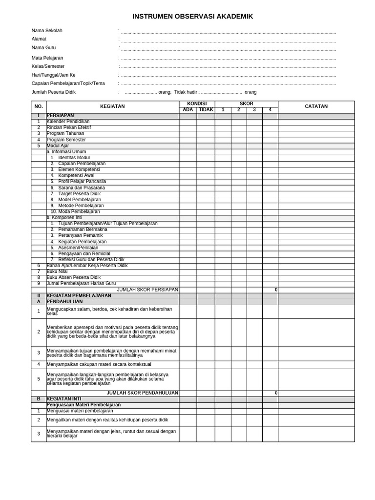 Instrumen Observasi Pembelajaran Efektif | PDF