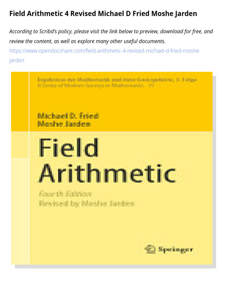 Field Arithmetic 4 Revised Michael D Fried Moshe Jarden | PDF | Field ...