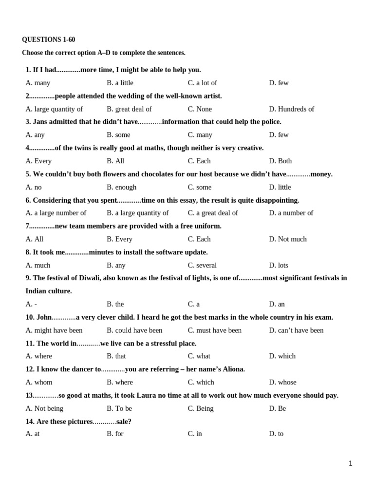 English Grammar Practice Questions | PDF