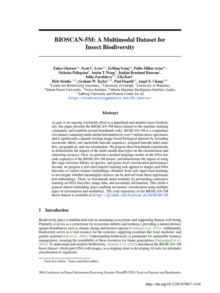 BIOSCAN-5M: Insect Biodiversity Dataset | PDF | Species | Taxonomy ...