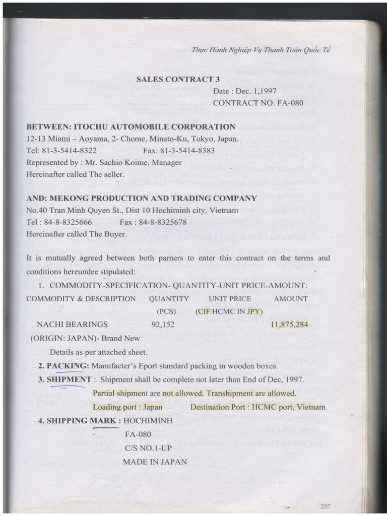 Japan-Vietnam Sales Contract Details | PDF | Business | Private Law