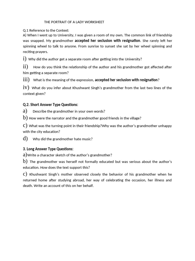 The Portrait of a Lady Worksheet | PDF